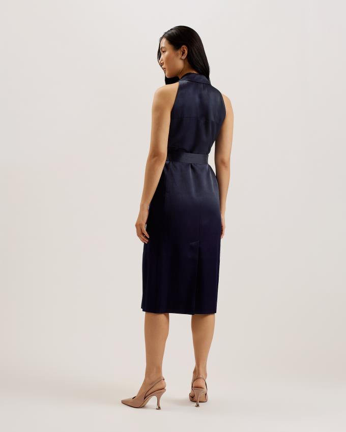 Peignoir Ted Baker Satin Tailored Wrap Midi Bleu Marine Femme | GZQ-83240546